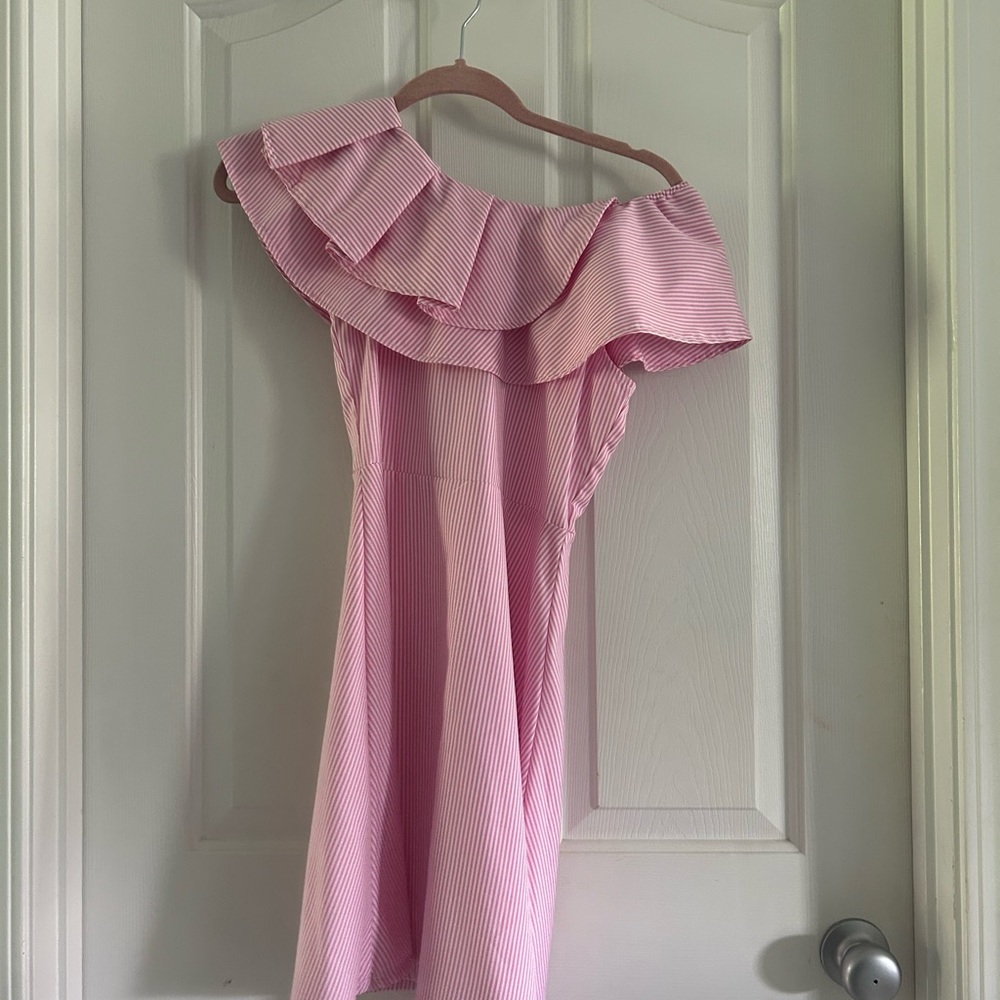 Habitual Pink Striped One-Shoulder Dress, Sz 14 Girls - Picture 2 of 7